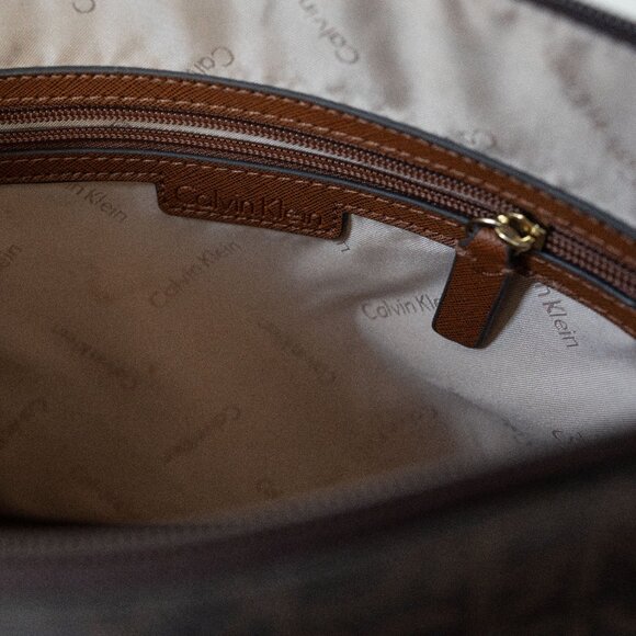 Calvin Klein CK Monogram Reversible Micro Suede Tote w/ Removable Pouch - Picture 8 of 12